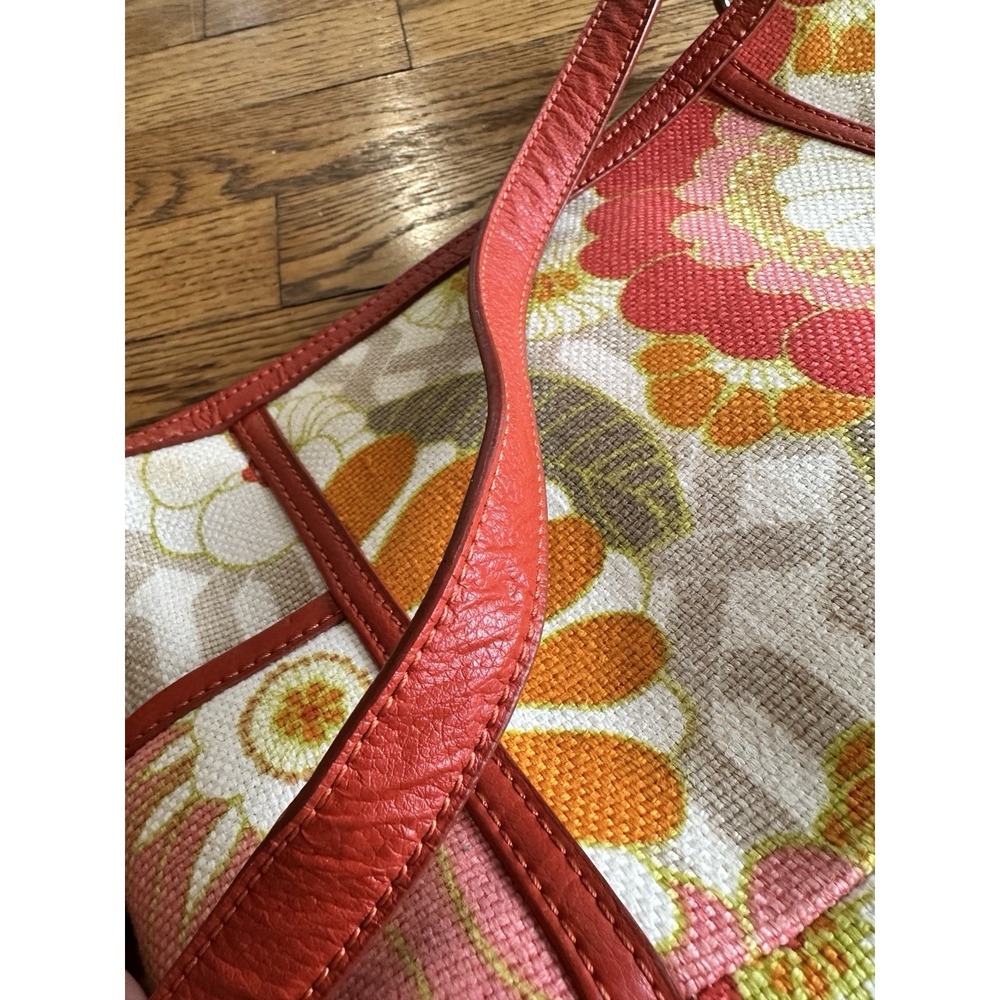 Spartina 449 Floral Linen Shoulder Bag Red Leather Trim Daufuskie Island 13x8 In - Picture 10 of 14